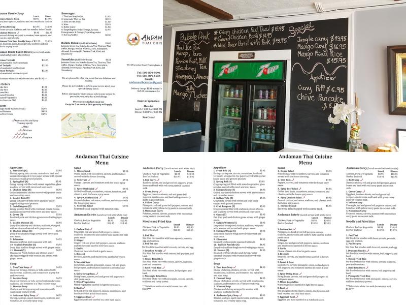 Andaman Thai Cuisine Menu