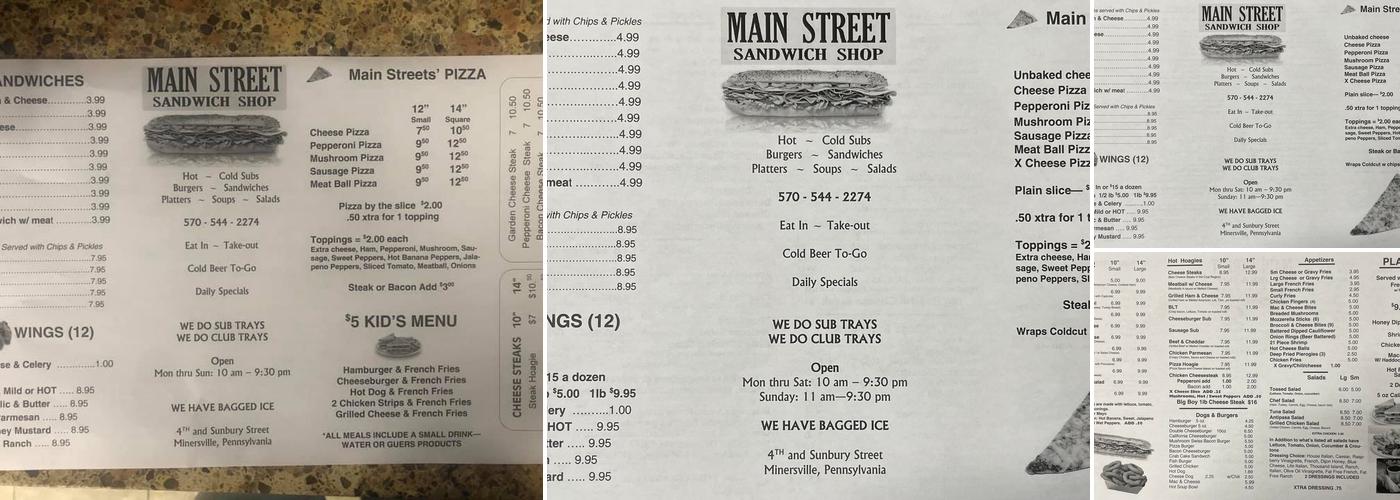 Main Street Sandwich Shop Menu