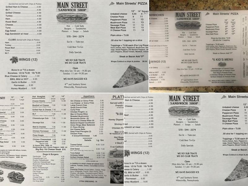 Main Street Sandwich Shop Menu