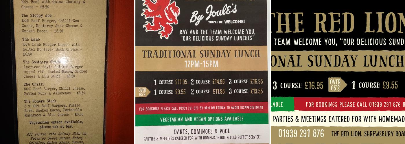 Red Lion Bomere Heath Menu