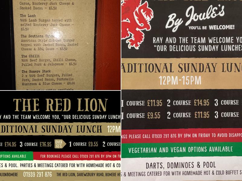 Red Lion Bomere Heath Menu