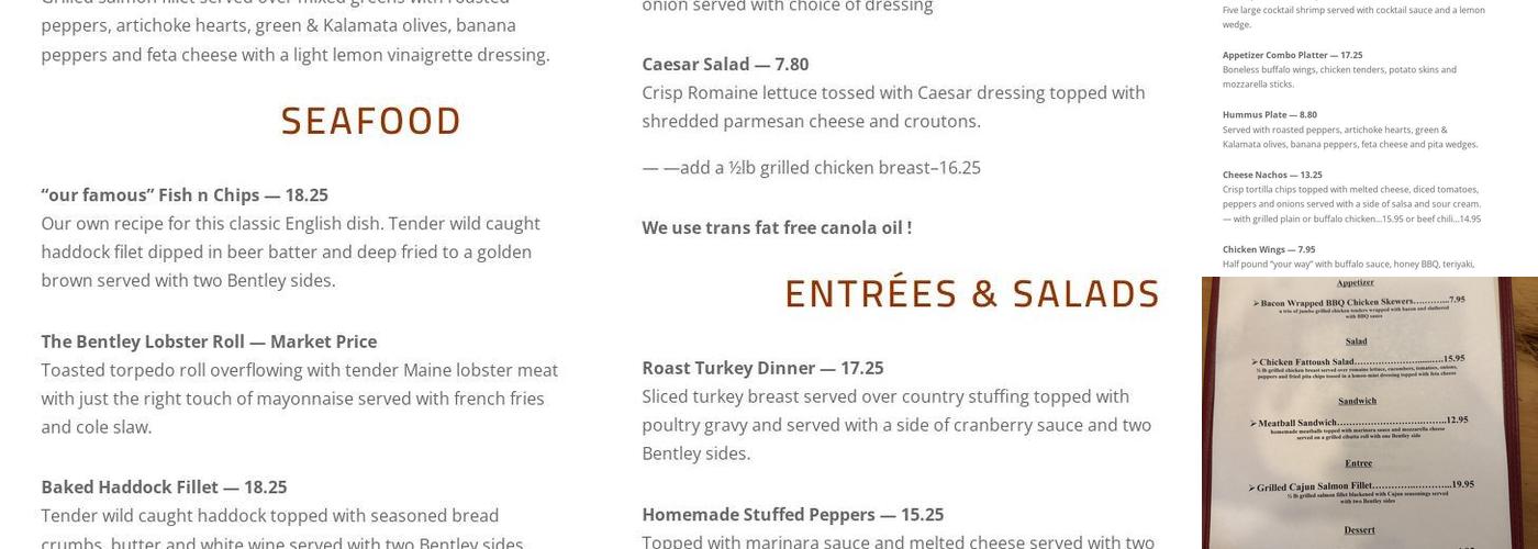 Bentley Pub Menu