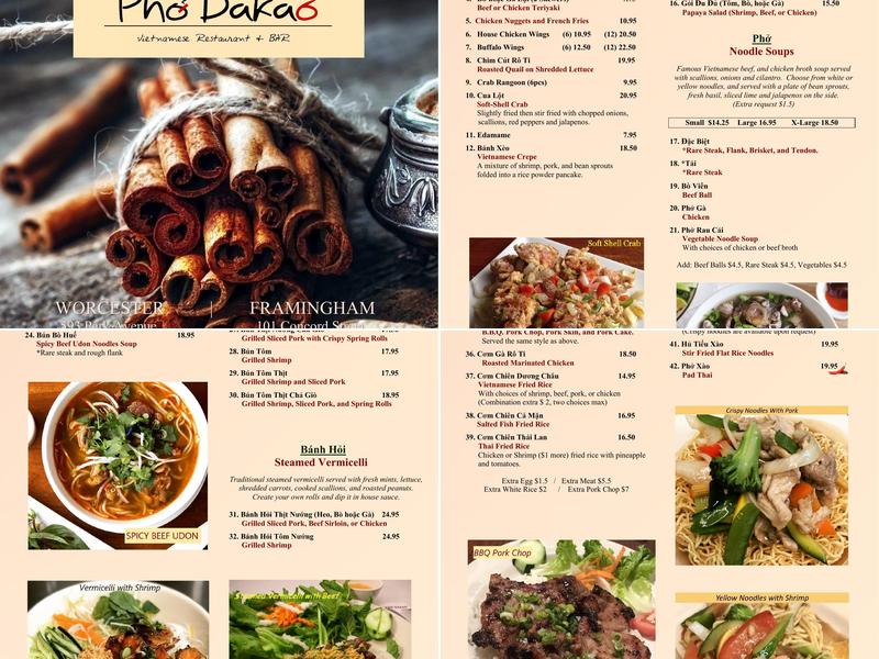 Pho Dakao Menu