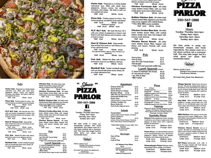 Pizza Parlor Menu