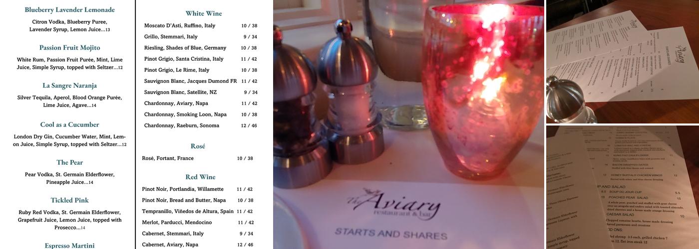 The Aviary Restaurant Menu