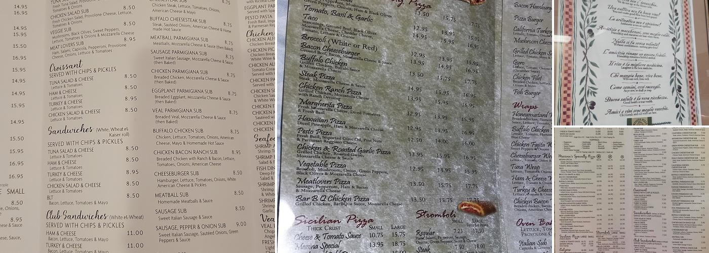 Messina's Pizza Menu