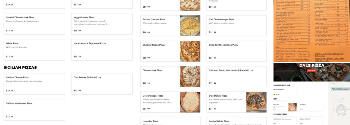 Dals Pizza Menu
