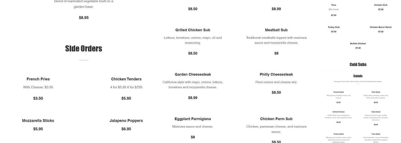 Bella's Pizza Menu