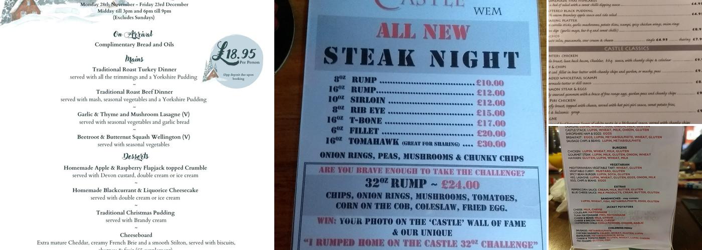 The Castle Hotel Menu