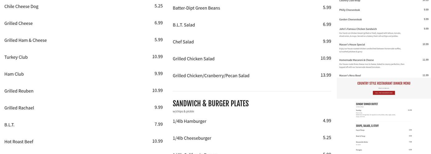 Masser's Restaurant Menu