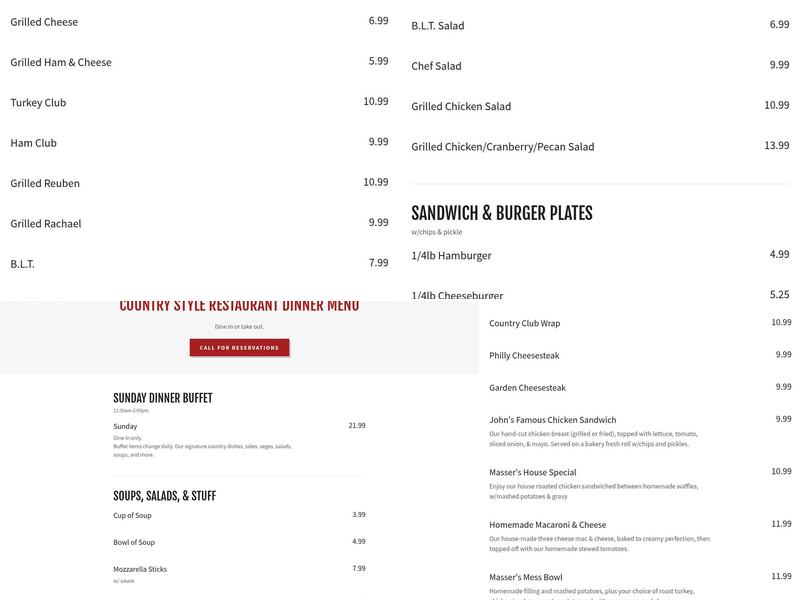 Masser's Restaurant Menu