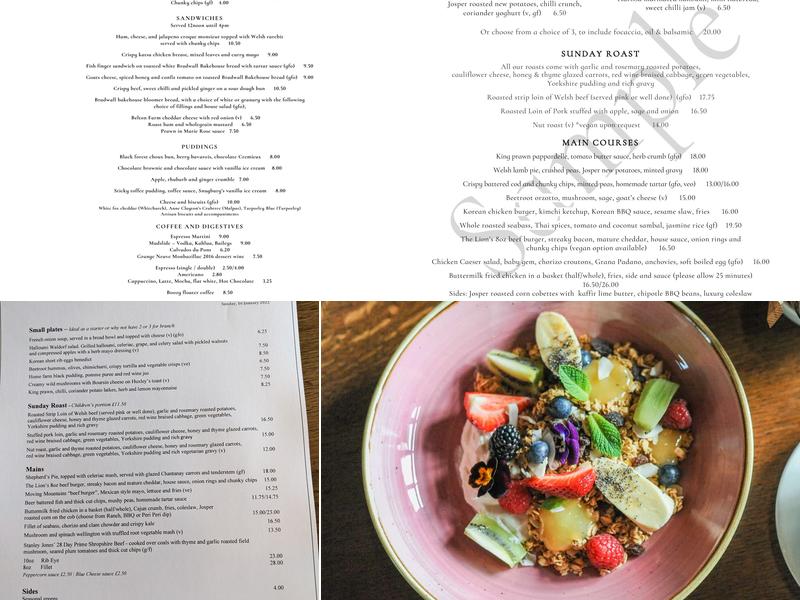 The Lion at Malpas Menu