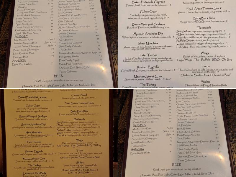 The Cork and Barrel Lounge Menu
