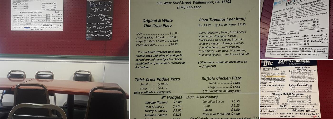 Bart's Pizzeria Menu