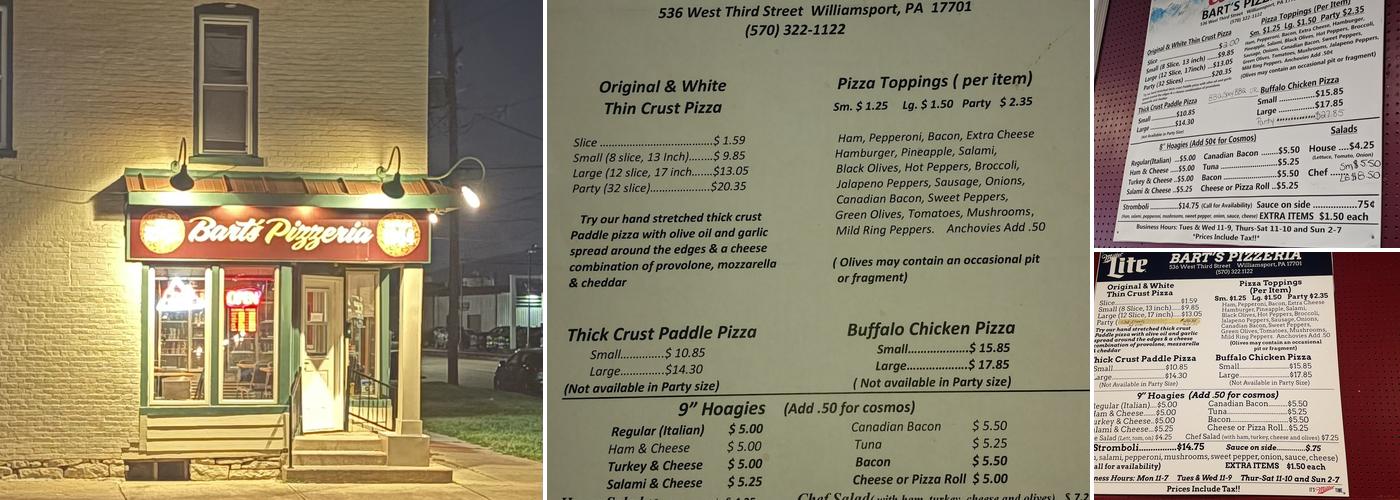 Bart's Pizzeria Menu
