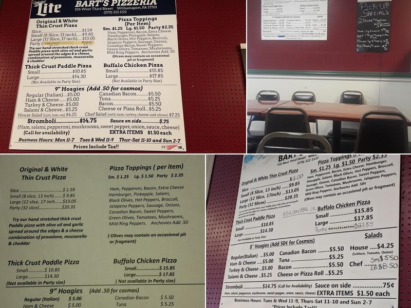 Bart's Pizzeria Menu