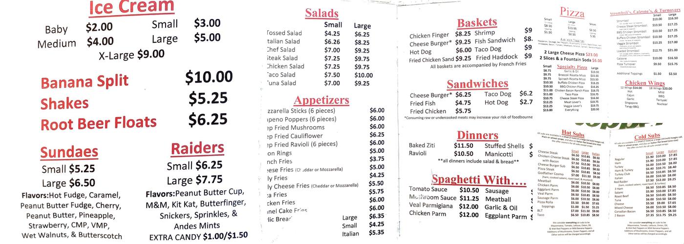 Thad's Place Menu