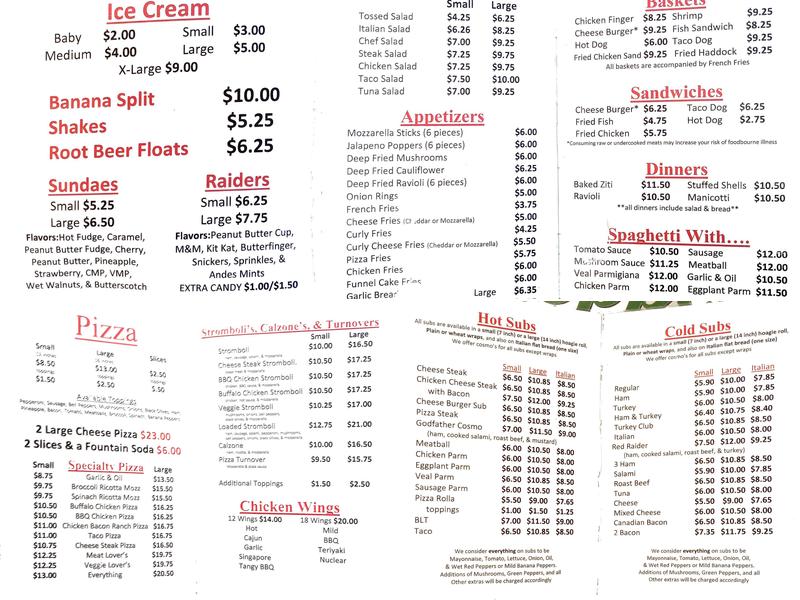 Thad's Place Menu