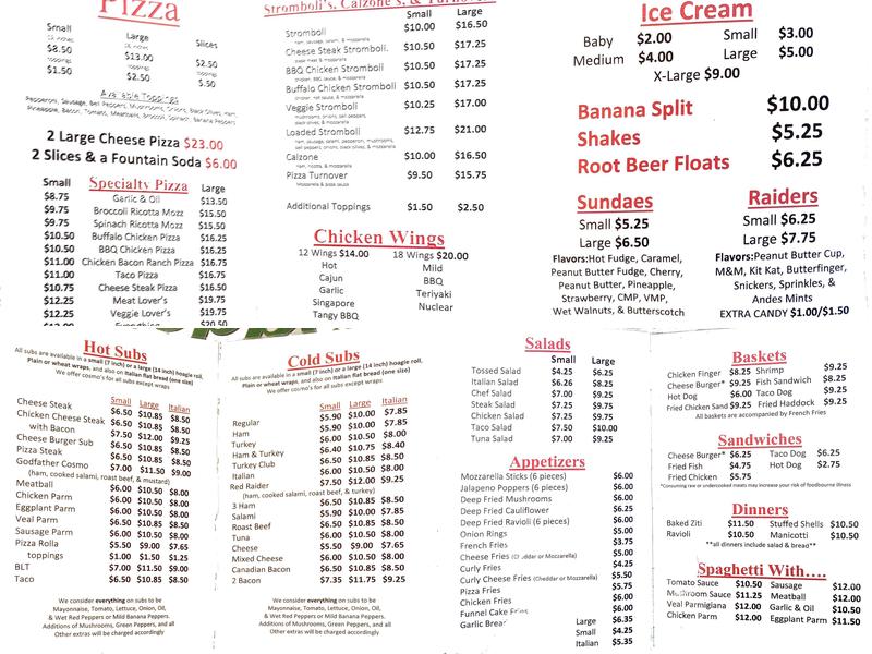 Thad's Place Menu
