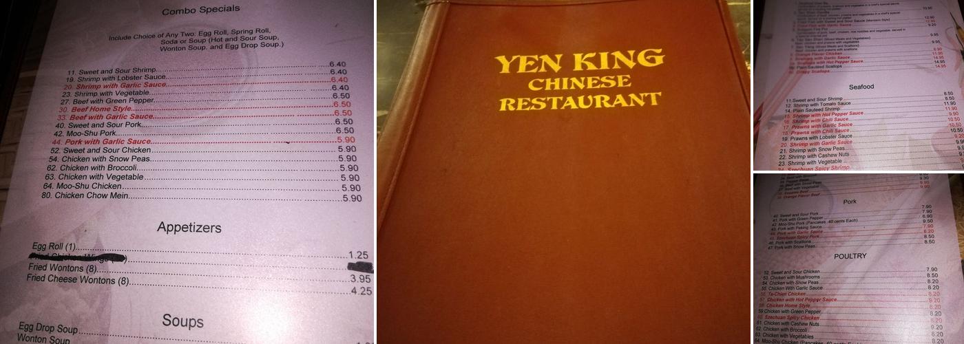 Yen King Menu