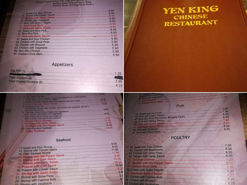 Yen King Menu