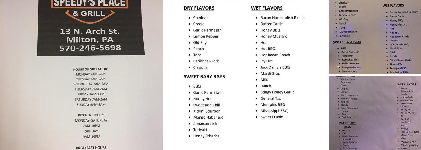 Speedys Bar & Grill Menu