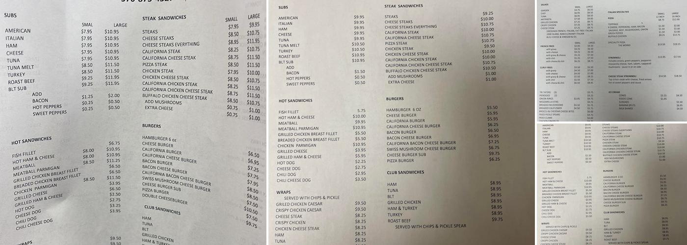 Subs-N-Stuff Menu
