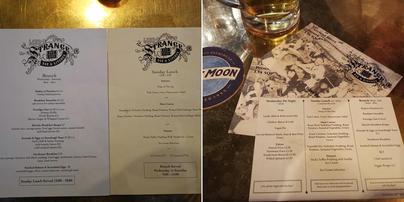 The Lord Strange Menu