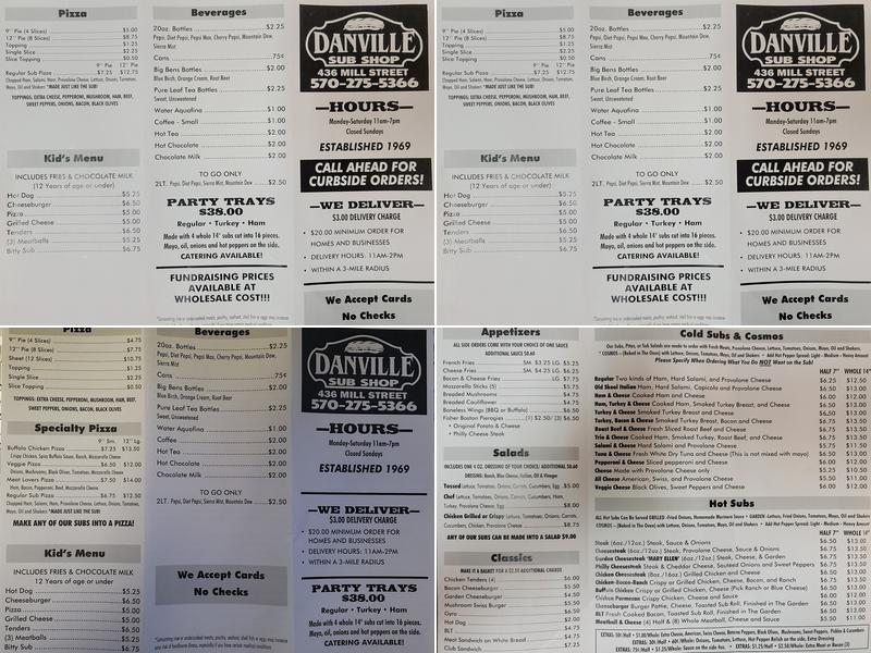 Danville Sub Shop Menu