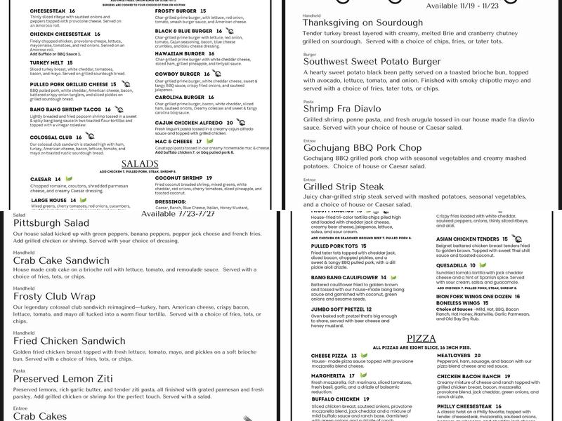 The Iron Fork at Frosty Valley Menu