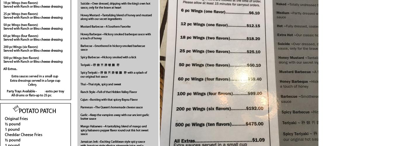Wing Kings Menu