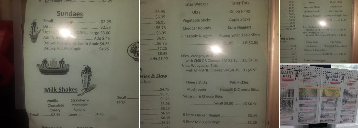 Dairy Mart Menu