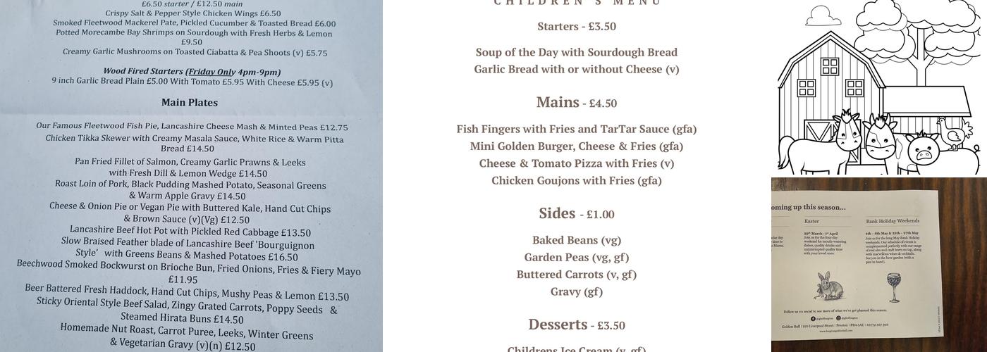 The Golden Ball Menu