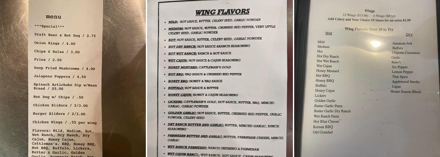 Bunyan's Menu