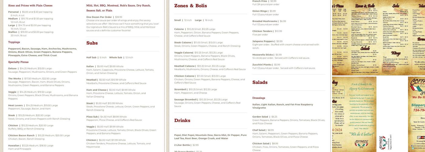 Coffaro's Pizza Menu