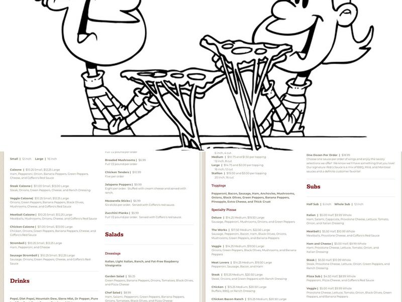 Coffaros' Pizza Menu