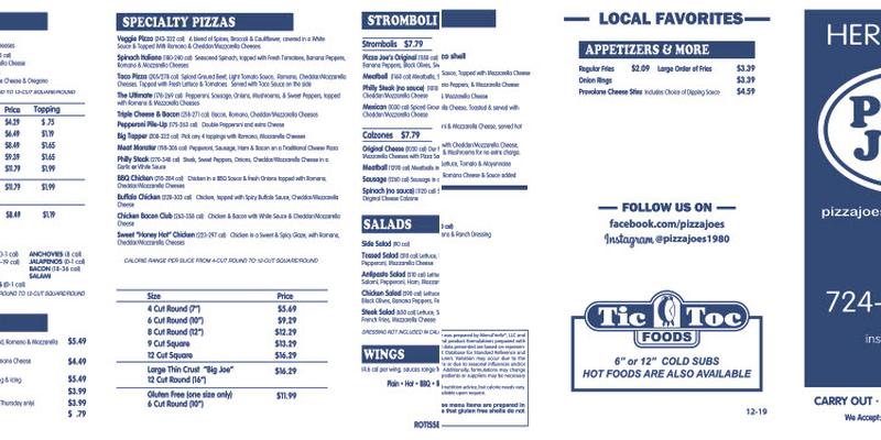 Pizza Joe's Menu