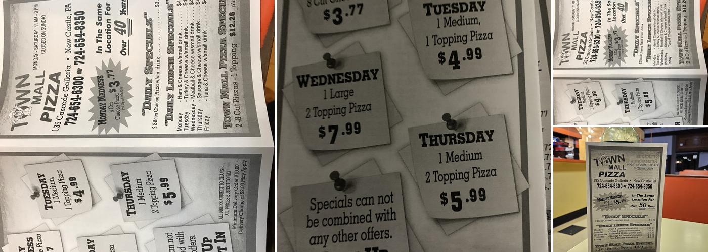 Town Mall Pizza Menu
