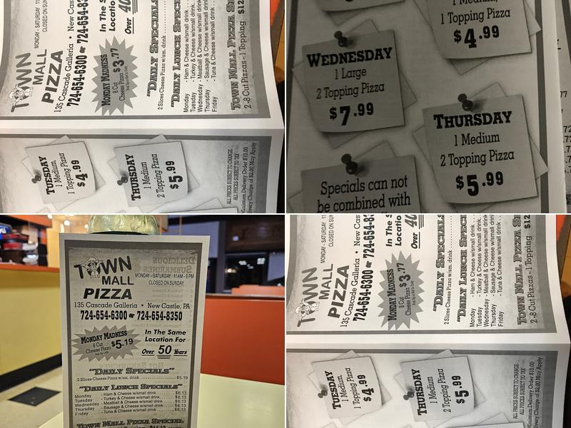 Town Mall Pizza Menu