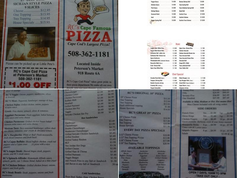 R C's Cape Cod Pizza Menu
