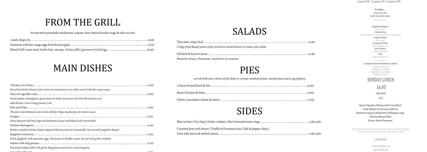 The Plough at Eaves Menu