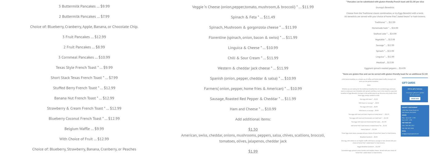 Grumpy's Menu