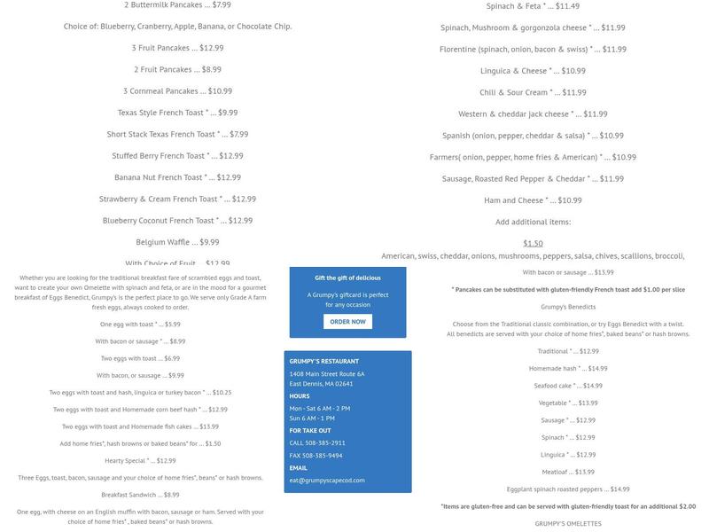 Grumpy's Menu