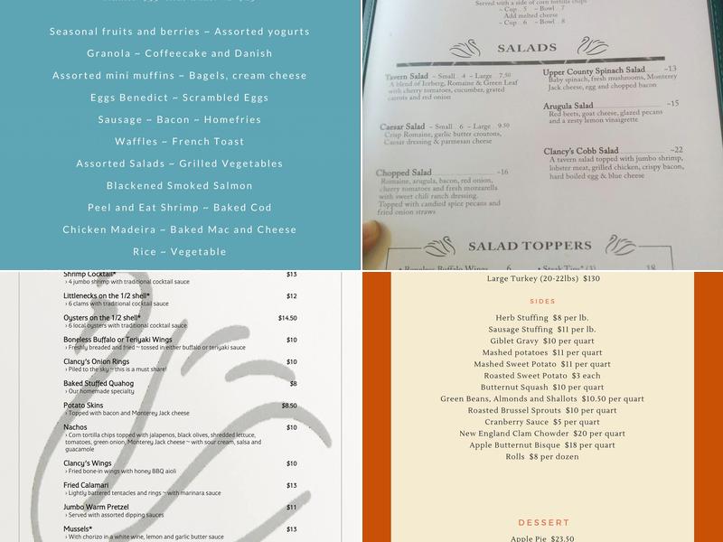 Clancy's Restaurant Menu