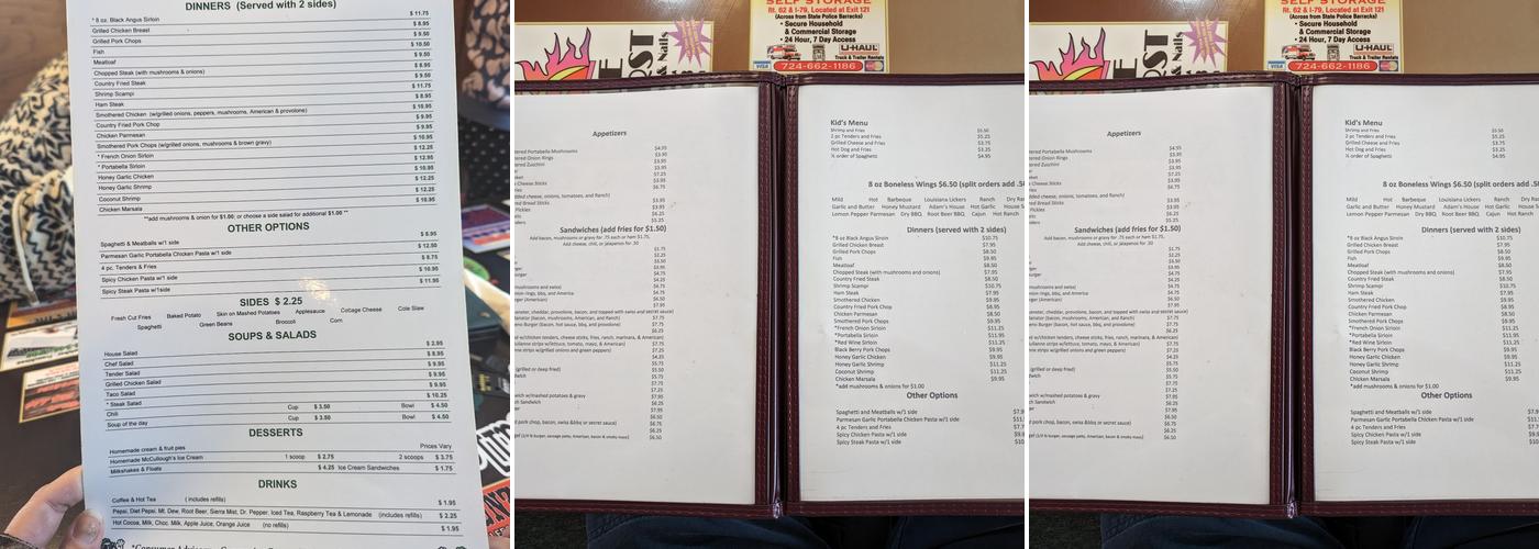 McCullough's Kitchen Table Menu