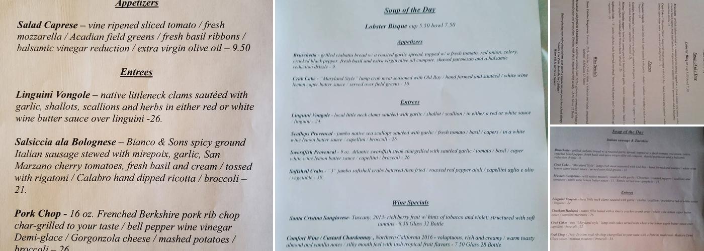 Villa Roma Menu