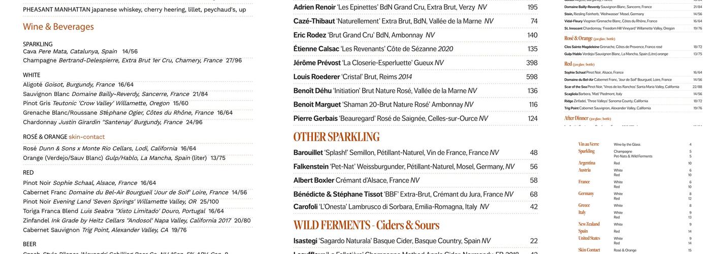 The Pheasant Menu