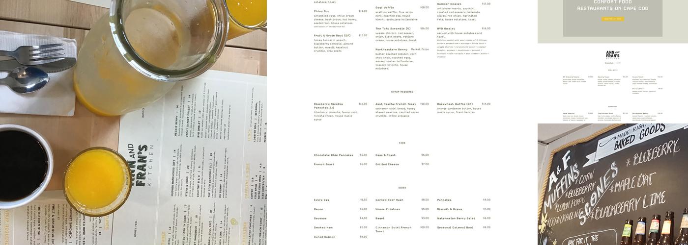 Ann & Fran's Kitchen Menu