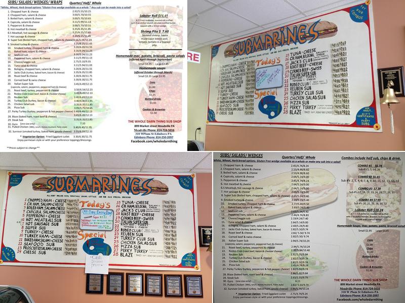 The Whole Darn Thing Sub Shop Menu