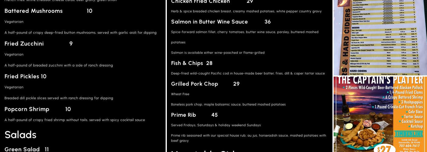 Timberline Menu
